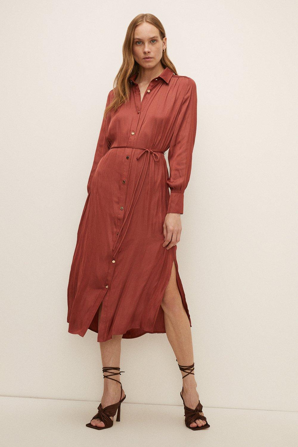 Satin Long Line Midi Shirt Dress | Oasis